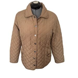 Christopher & Banks Women’s Tan Quilted Jacket Snap Front Coat Size Medium